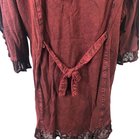 Himalayan Boho Tunic Top Burgundy Black Soutache Lace Embroidery - Picture 7 of 11